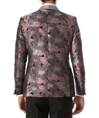 Men's Hugo Rose Floral Modern Fit Shawl Collar Tuxedo Blazer - Ferrecci USA 