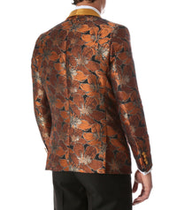 Men's Hugo Rust Floral Modern Fit Shawl Collar Tuxedo Blazer - Ferrecci USA 