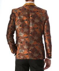 Men's Hugo Rust Floral Modern Fit Shawl Collar Tuxedo Blazer - Ferrecci USA 