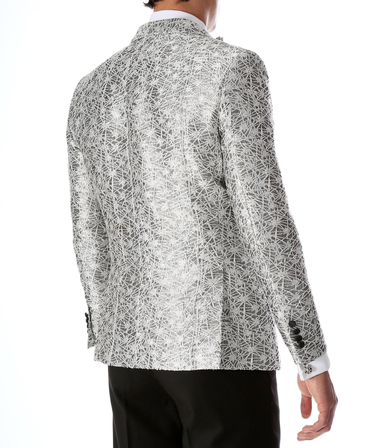 Men's Rene Abstract Silver Modern Fit Shawl Collar Tuxedo Blazer - Young Man’s Prom Wear - Ferrecci USA 