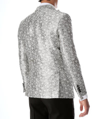 Men's Rene Abstract Silver Modern Fit Shawl Collar Tuxedo Blazer - Young Man’s Prom Wear - Ferrecci USA 