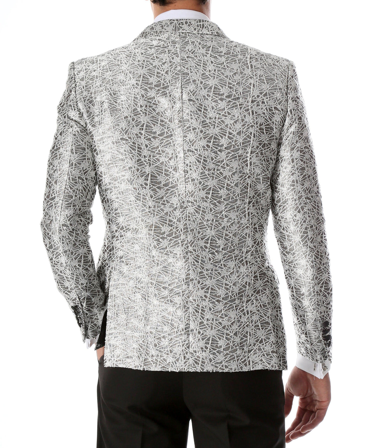 Men's Rene Abstract Silver Modern Fit Shawl Collar Tuxedo Blazer - Young Man’s Prom Wear - Ferrecci USA 