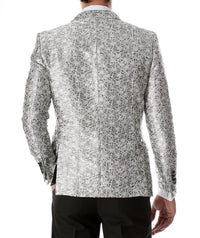 Men's Rene Abstract Silver Modern Fit Shawl Collar Tuxedo Blazer - Young Man’s Prom Wear - Ferrecci USA 