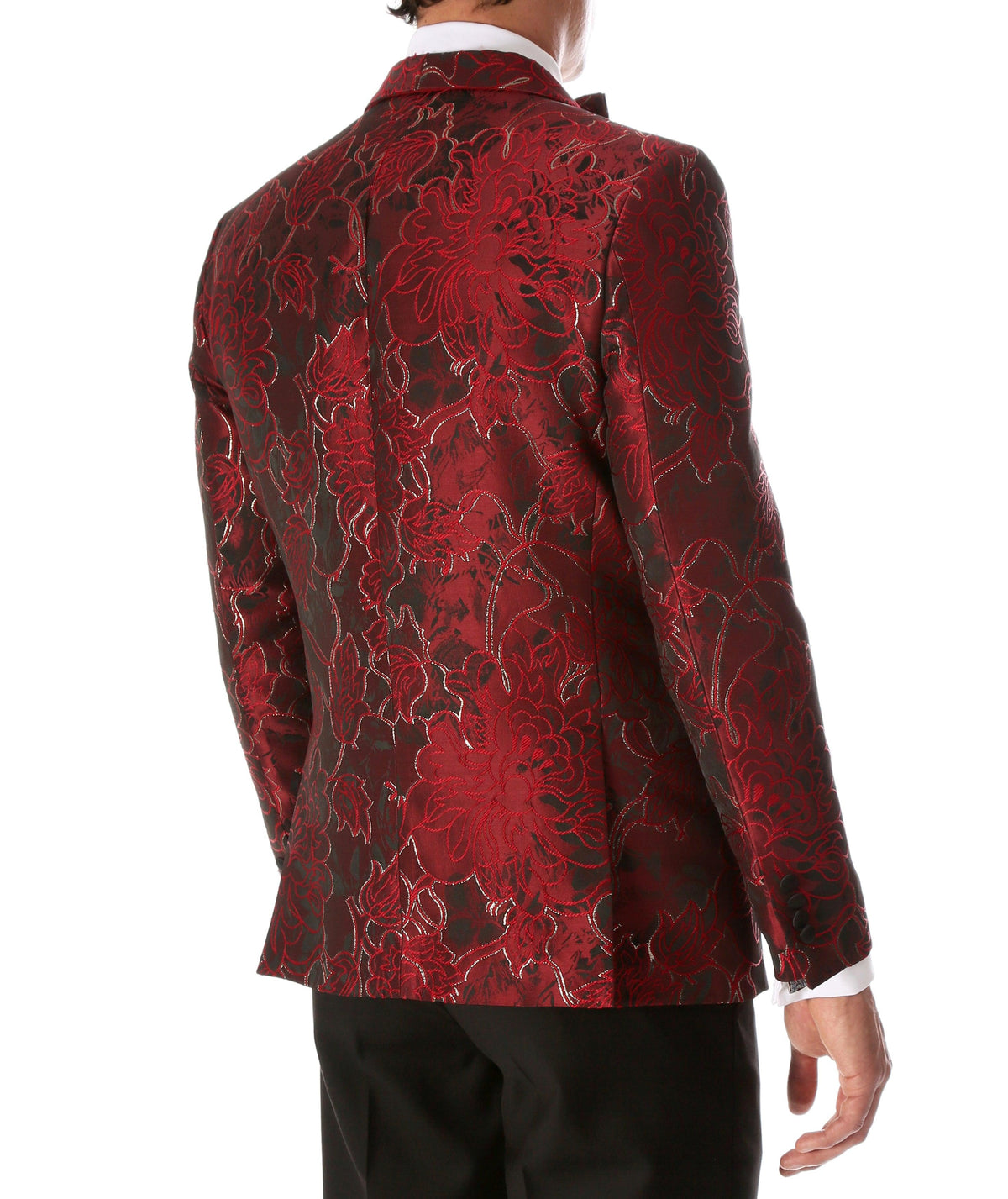 Men's Romi Red Floral Modern Fit Shawl Collar Tuxedo Blazer - Ferrecci USA 