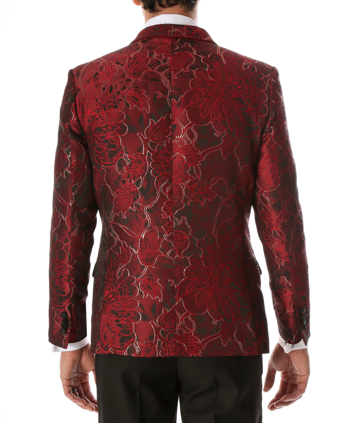 Men's Romi Red Floral Modern Fit Shawl Collar Tuxedo Blazer - Ferrecci USA 