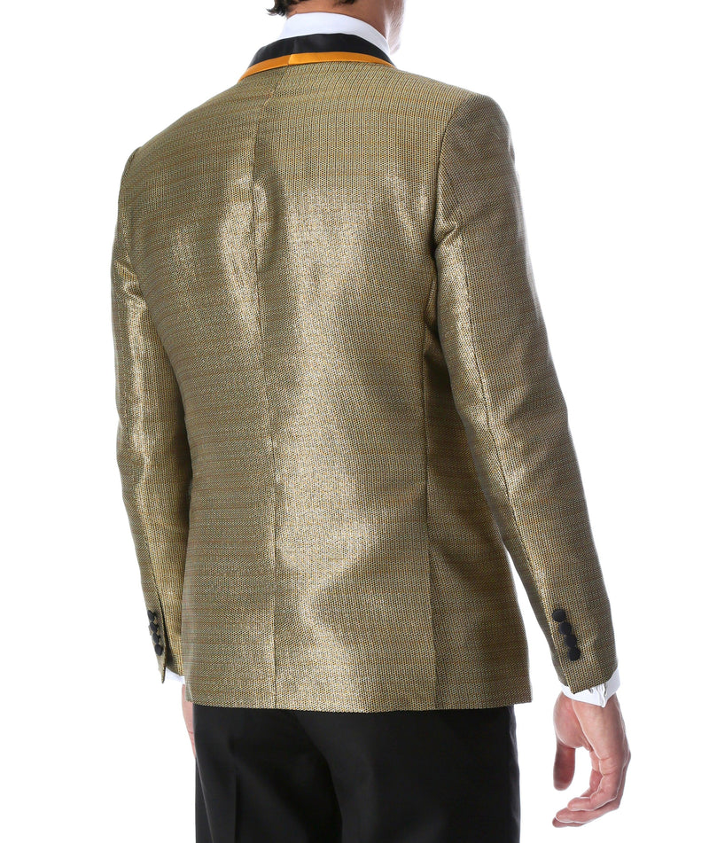 Men's Webber Black & Gold Modern Fit Shawl Collar Tuxedo Blazer - Young Man’s Prom Wear - Ferrecci USA 