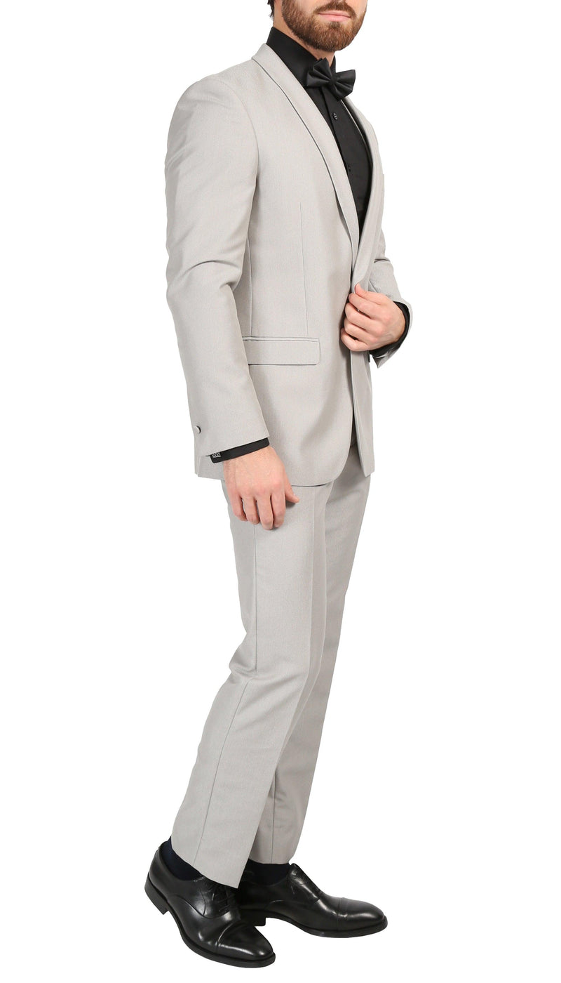 Mens Daxson Grey Slim Fit Shawl Collar 3pc Tuxedo - Ferrecci USA 