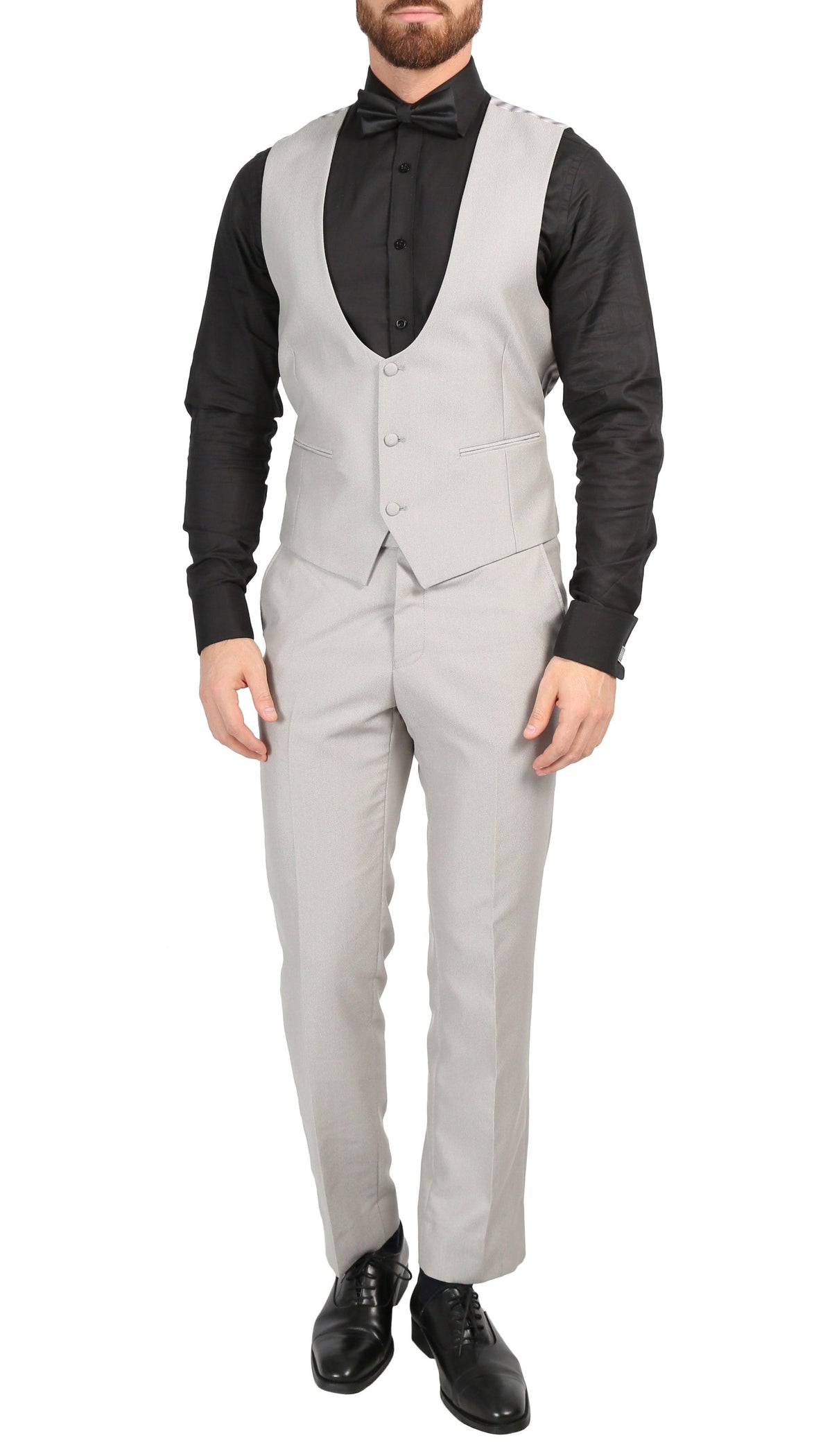 Mens Daxson Grey Slim Fit Shawl Collar 3pc Tuxedo - Ferrecci USA 