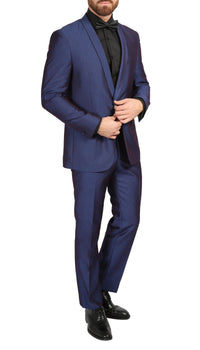 Mens Daxson Navy Slim Fit Shawl Collar 3pc Tuxedo - Ferrecci USA 