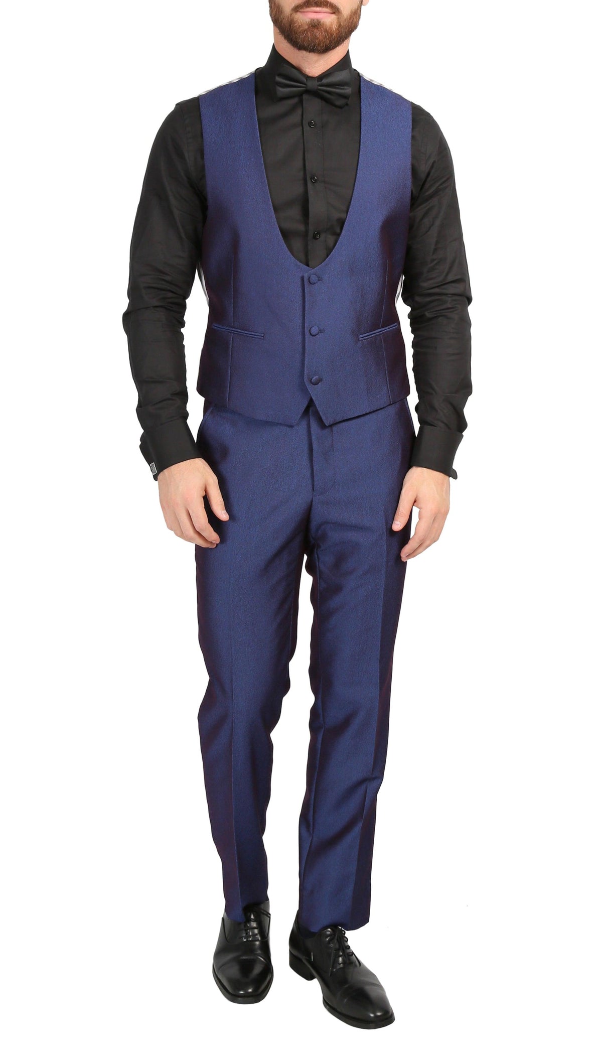 Mens Daxson Navy Slim Fit Shawl Collar 3pc Tuxedo - Ferrecci USA 