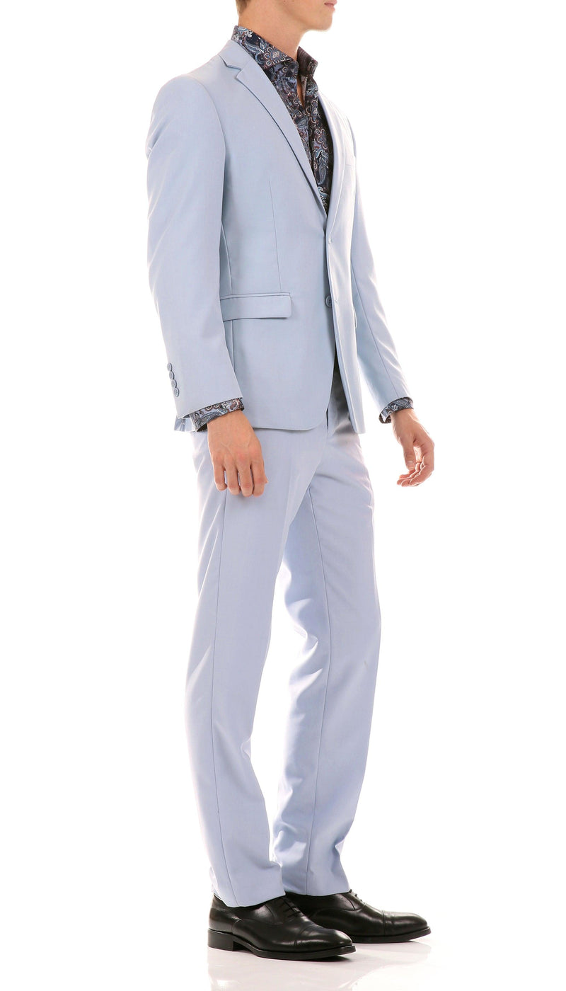 Oslo Sky Blue Slim Fit Notch Lapel 2 Piece Suit - Ferrecci USA 