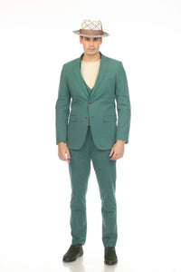 Men's Slim Fit Two Button Hunter Green 2 Button Notch Lapel Seersucker Suit.