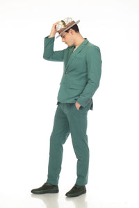 Men's Slim Fit Two Button Hunter Green 2 Button Notch Lapel Seersucker Suit.