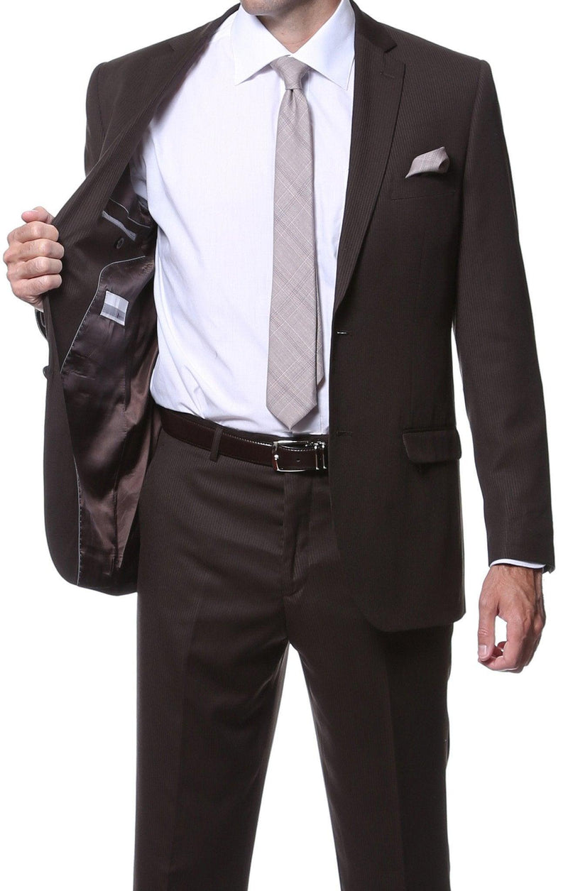 Parker 2 Piece Slim Fit Brown Striped Tone on Tone Wool Suit - Ferrecci USA 