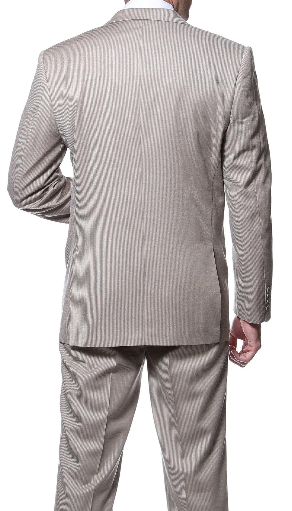 Parker 2 Piece Slim Fit Tan Striped Tone on Tone Wool Suit - Ferrecci USA 