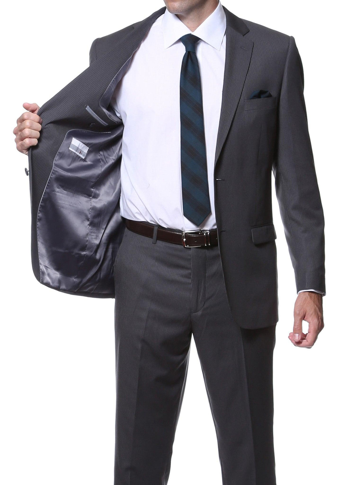 Parker Slim Fit Charcoal Striped Tone on Tone Wool Suit - Ferrecci USA 
