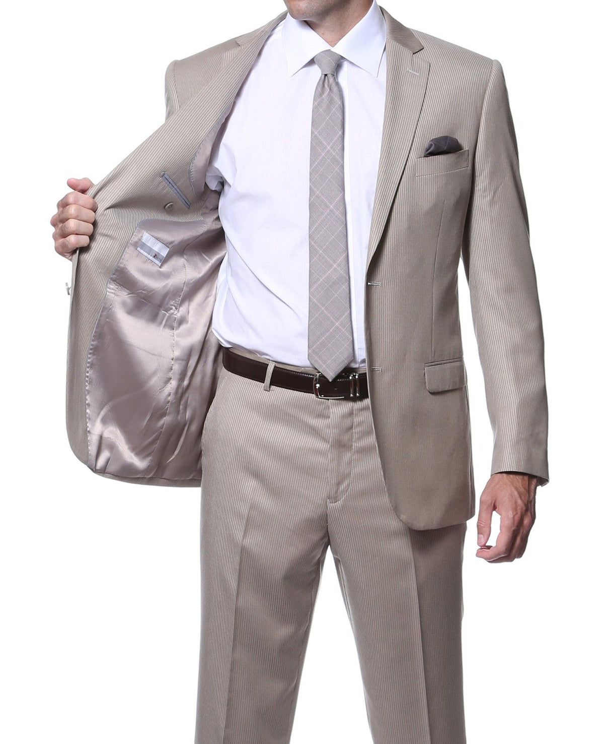 Parker Slim Fit Tan Striped Tone on Tone Wool Suit - Ferrecci USA 