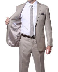 Parker Slim Fit Tan Striped Tone on Tone Wool Suit - Ferrecci USA 