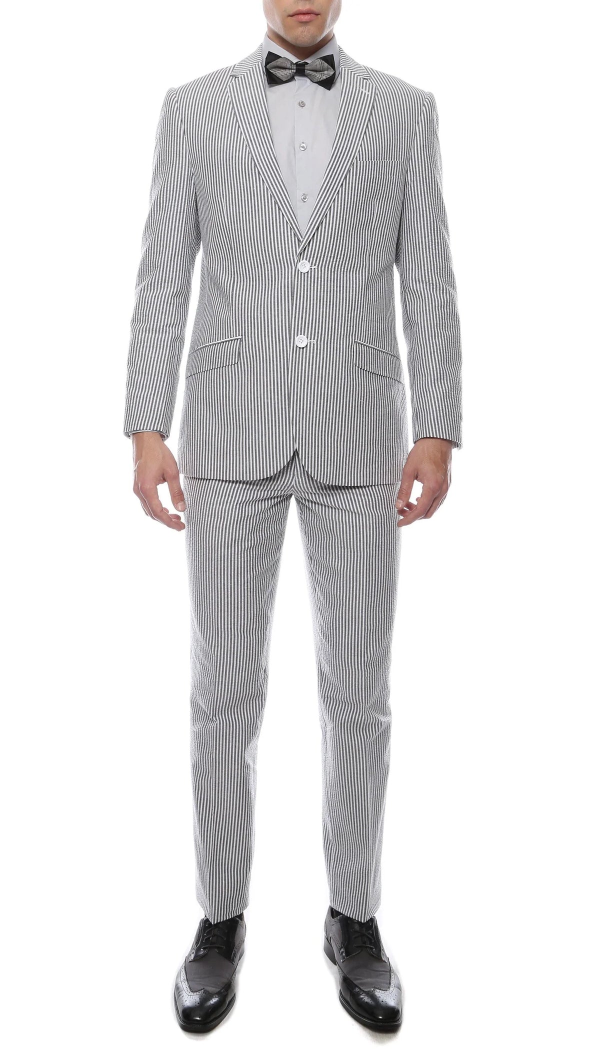 Men's Slim Fit Two Button Black Seersucker Suit