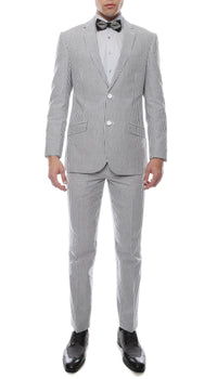Men's Slim Fit Two Button Black Seersucker Suit