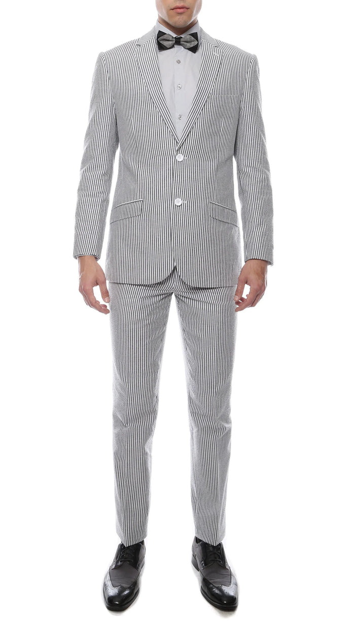 Men's Slim Fit Two Button Black Seersucker Suit