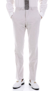 Premium Comfort Cotton Slim Fit Tan Seersucker 2 Piece Suit - Ferrecci USA 