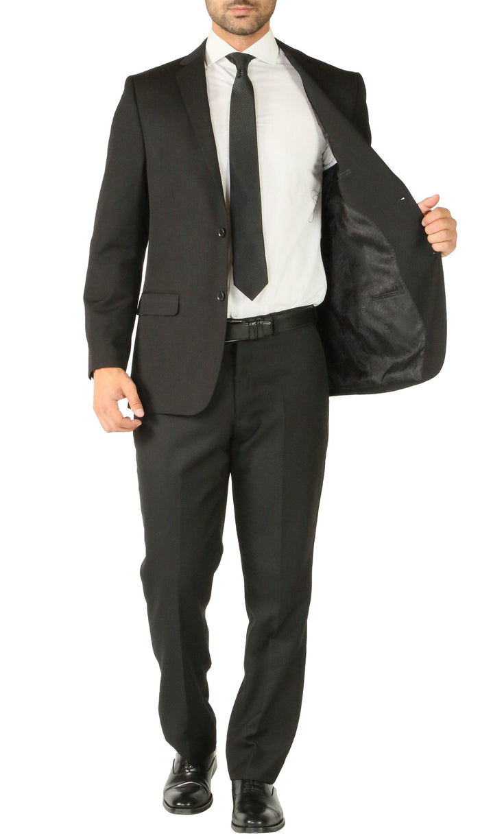 Rod Premium Black 2 Piece Wool Suit Stain Resistant Traveler Suit with 2 Pairs of Pants - Ferrecci USA 