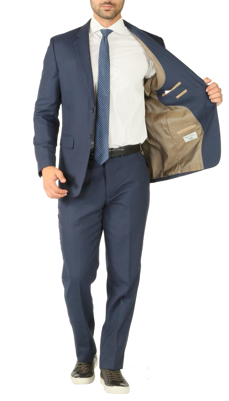 Rod Premium Blue Wool 2 Piece Suit Stain Resistant Traveler Suit - w 2 Pairs of Pants - Ferrecci USA 