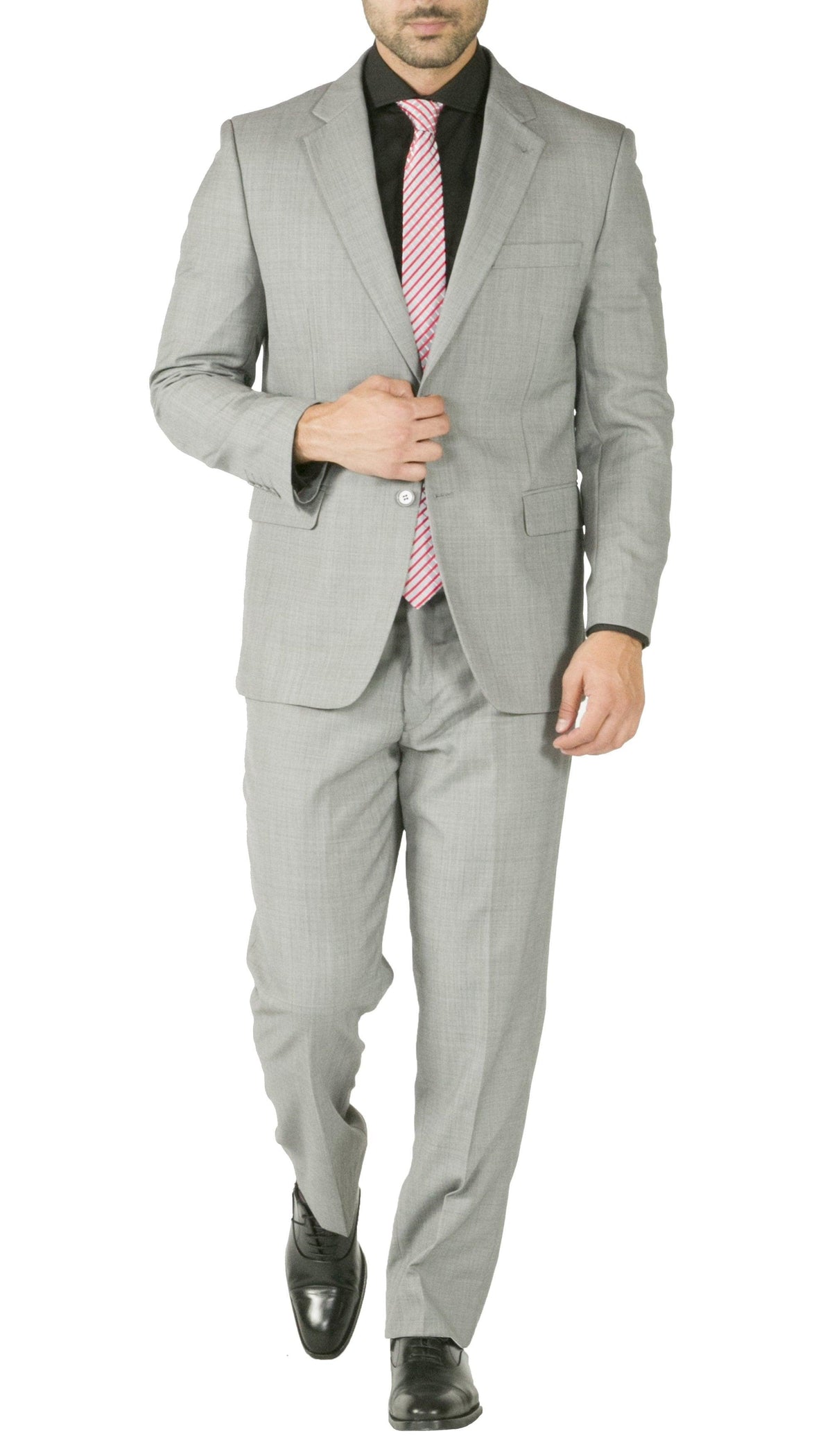 Rod Premium Light Grey Wool 2 Piece Suit Stain Resistant Traveler Suit - w 2 Pairs of Pants - Ferrecci USA 
