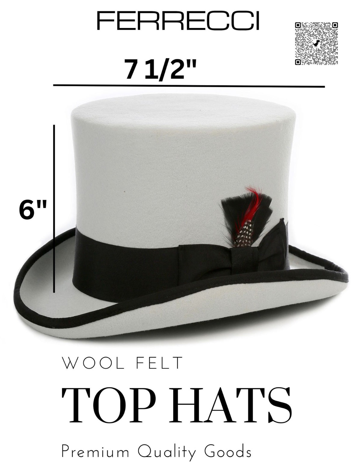 Grey & Black Wool Felt Top Hat for Men | Ferrecci