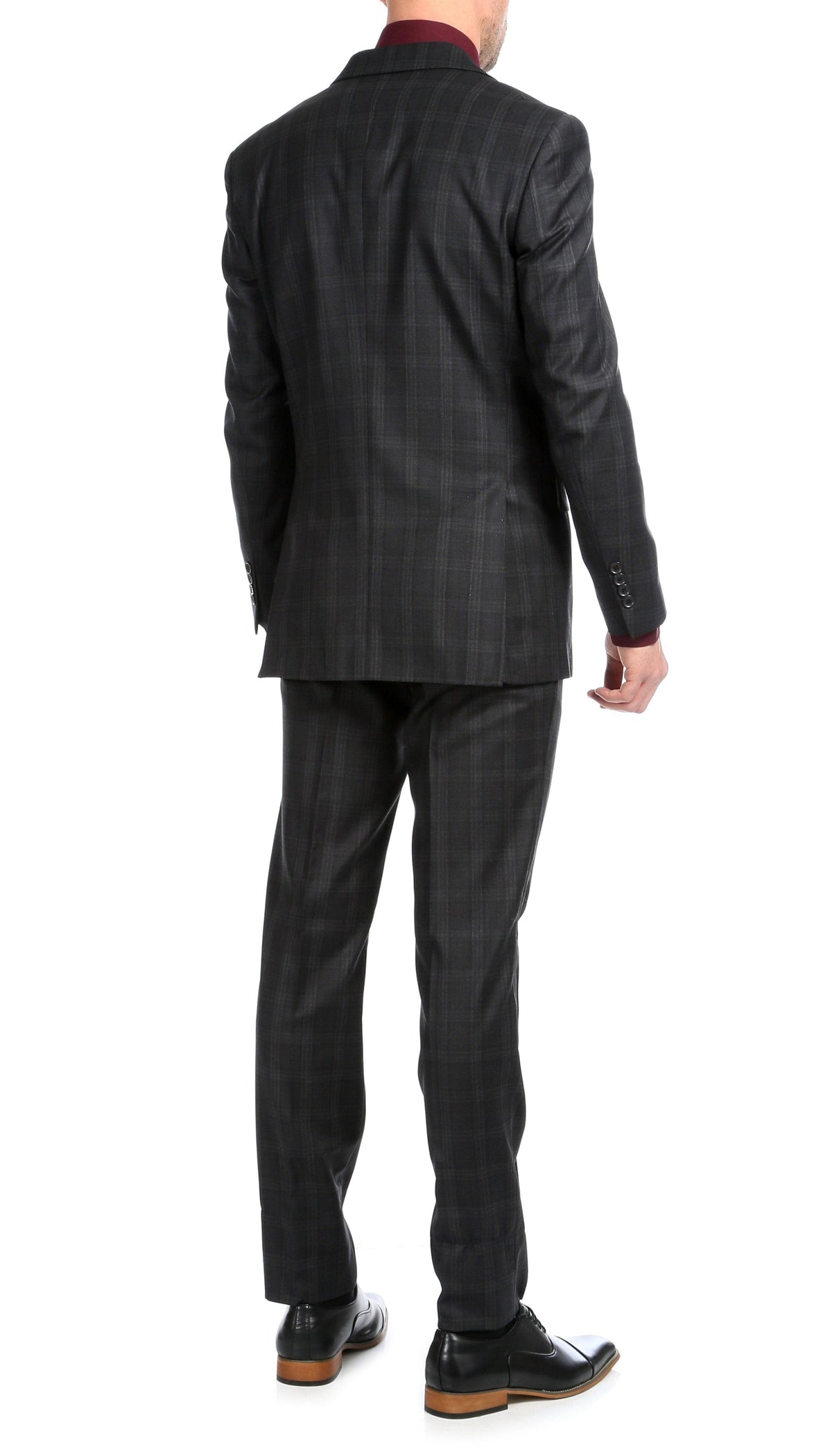 Yves Black Plaid Check Men's Premium 2 Piece Wool Slim Fit Suit - Ferrecci USA 