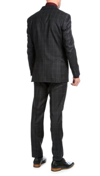 Yves Black Plaid Check Men's Premium 2 Piece Wool Slim Fit Suit - Ferrecci USA 