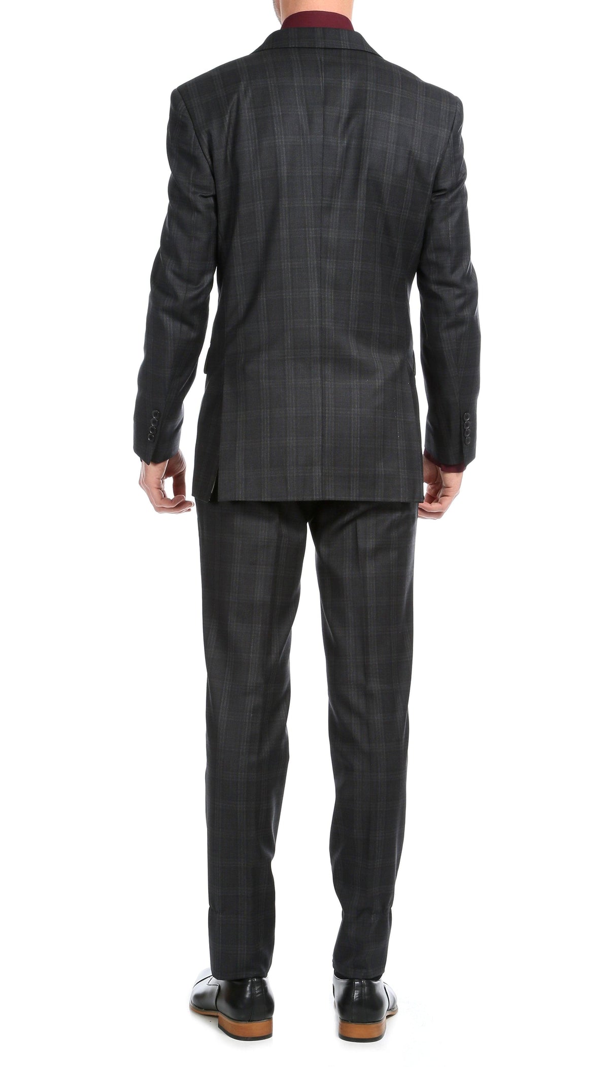 Yves Black Plaid Check Men's Premium 2 Piece Wool Slim Fit Suit - Ferrecci USA 