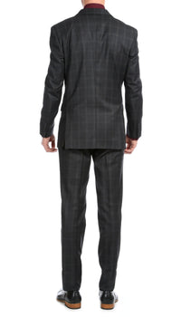 Yves Black Plaid Check Men's Premium 2 Piece Wool Slim Fit Suit - Ferrecci USA 