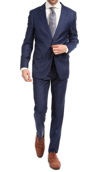 Yves Blue Plaid Check Men's Premium 2 Piece Wool Slim Fit Suit - Ferrecci USA 
