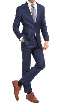 Yves Blue Plaid Check Men's Premium 2 Piece Wool Slim Fit Suit - Ferrecci USA 