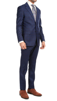 Yves Blue Plaid Check Men's Premium 2 Piece Wool Slim Fit Suit - Ferrecci USA 