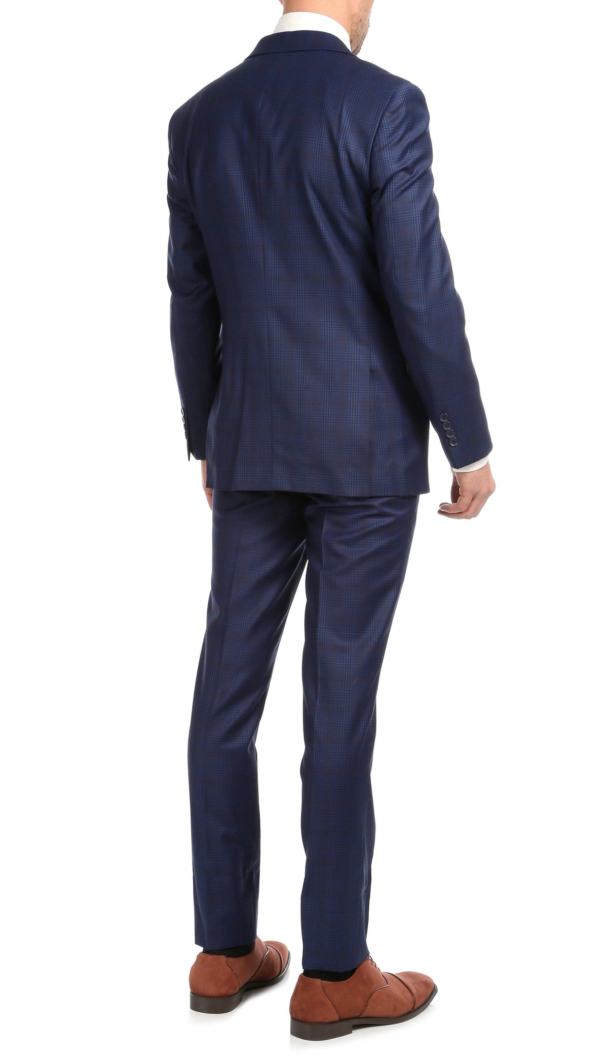 Yves Blue Plaid Check Men's Premium 2 Piece Wool Slim Fit Suit - Ferrecci USA 