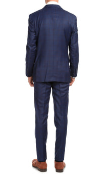 Yves Blue Plaid Check Men's Premium 2 Piece Wool Slim Fit Suit - Ferrecci USA 