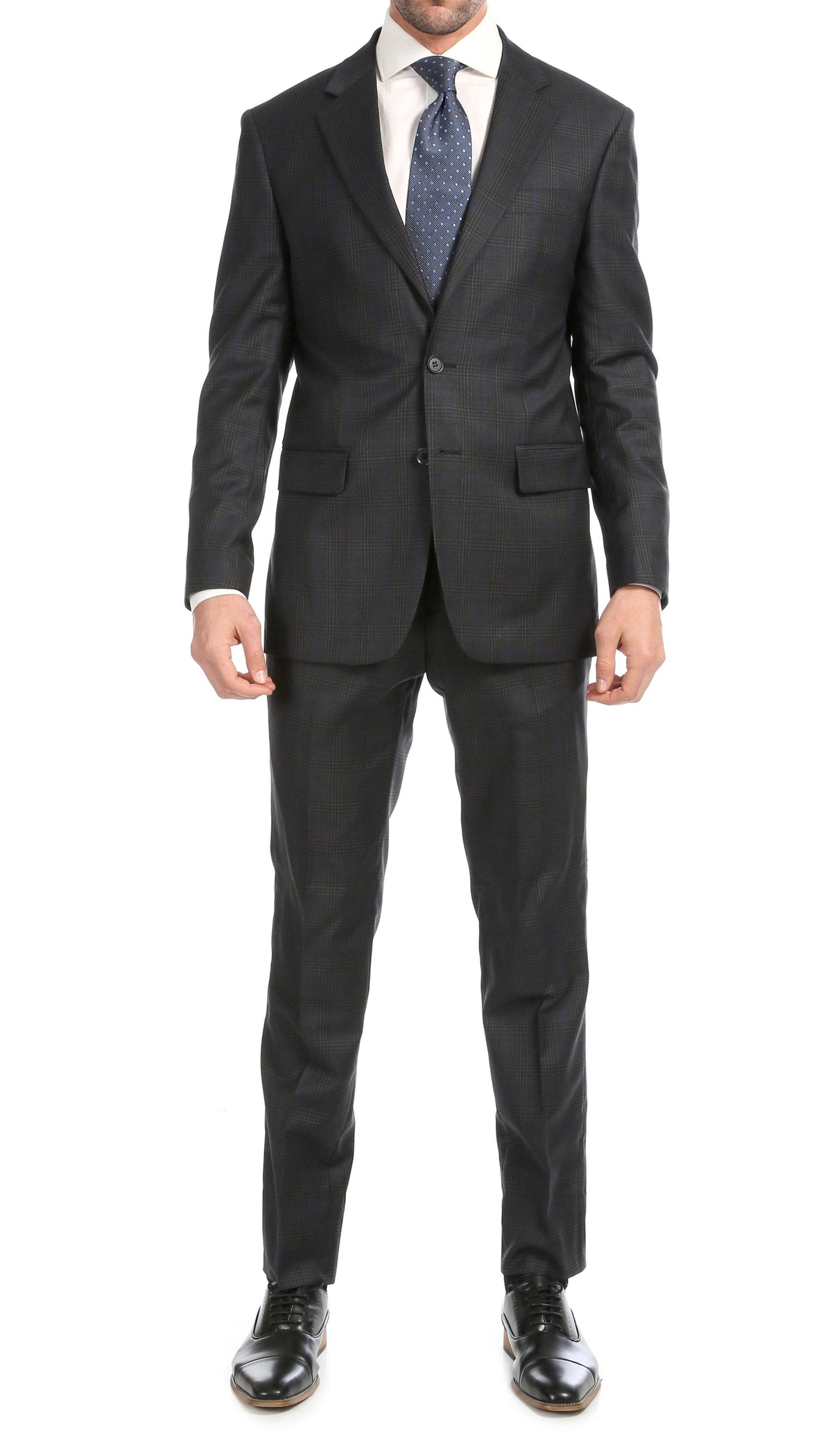 Yves Grey Plaid Check Men's Premium 2 Piece Wool Slim Fit Suit - Ferrecci USA 