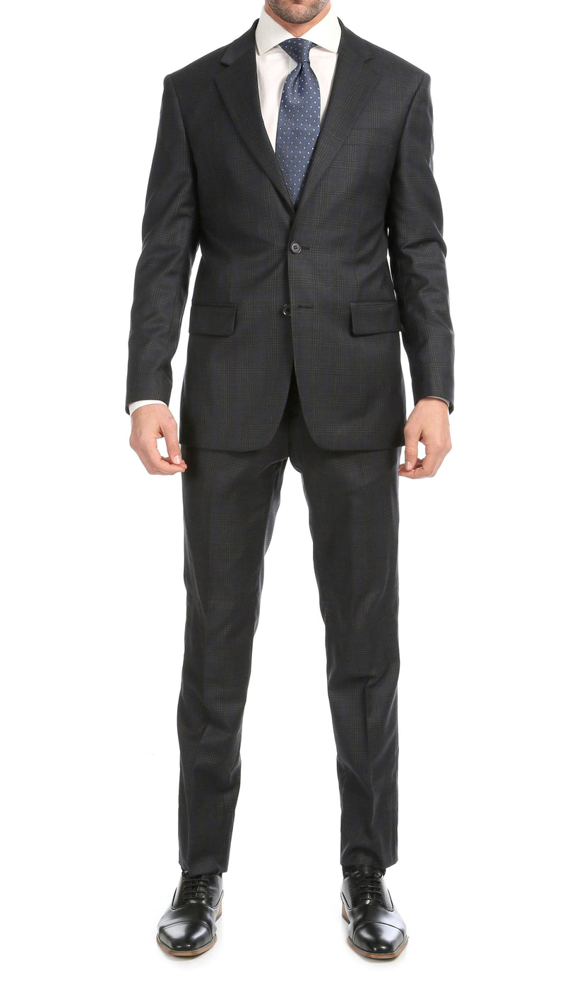 Yves Grey Plaid Check Men's Premium 2 Piece Wool Slim Fit Suit - Ferrecci USA 