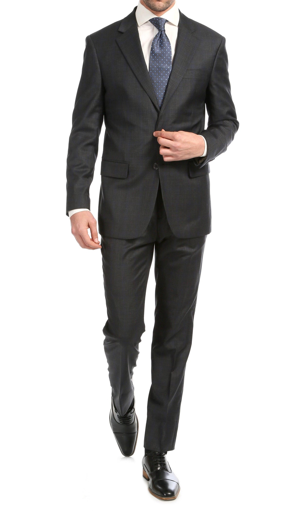 Yves Grey Plaid Check Men's Premium 2 Piece Wool Slim Fit Suit - Ferrecci USA 