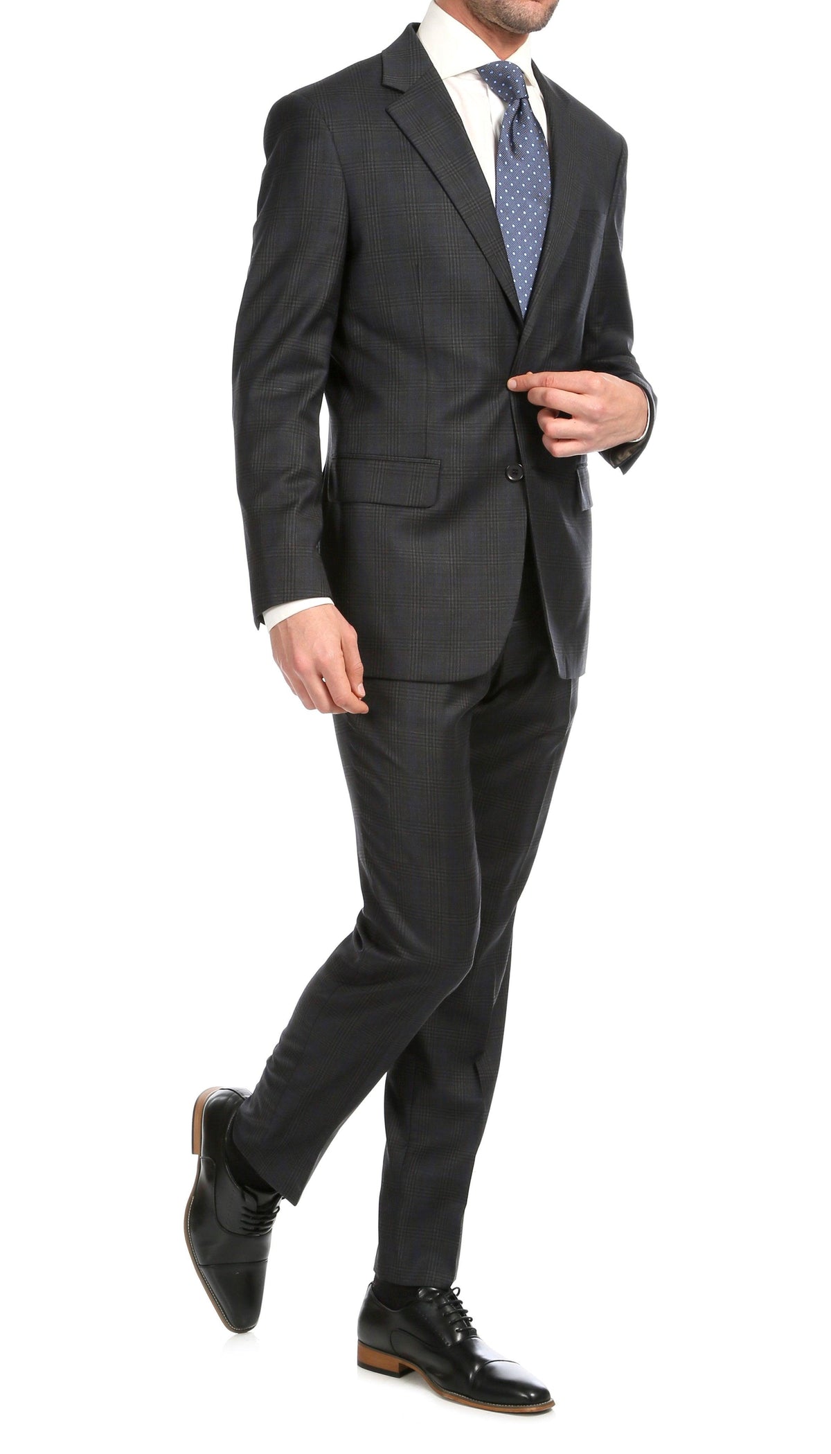Yves Grey Plaid Check Men's Premium 2 Piece Wool Slim Fit Suit - Ferrecci USA 
