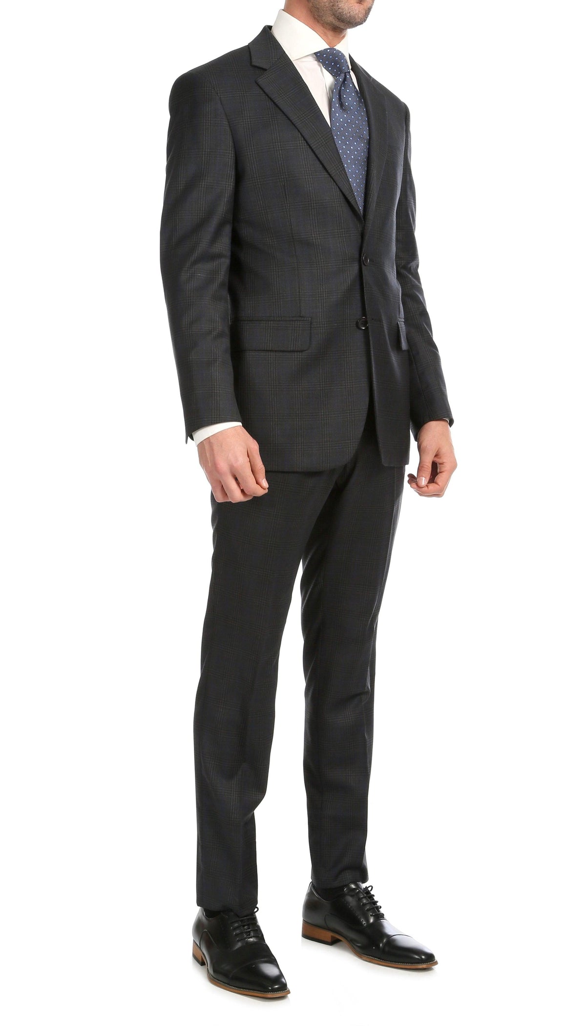 Yves Grey Plaid Check Men's Premium 2 Piece Wool Slim Fit Suit - Ferrecci USA 