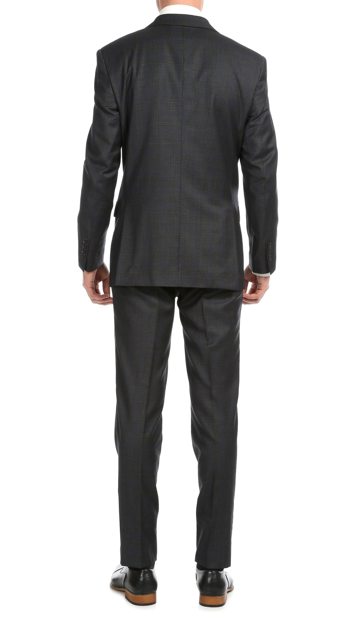 Yves Grey Plaid Check Men's Premium 2 Piece Wool Slim Fit Suit - Ferrecci USA 