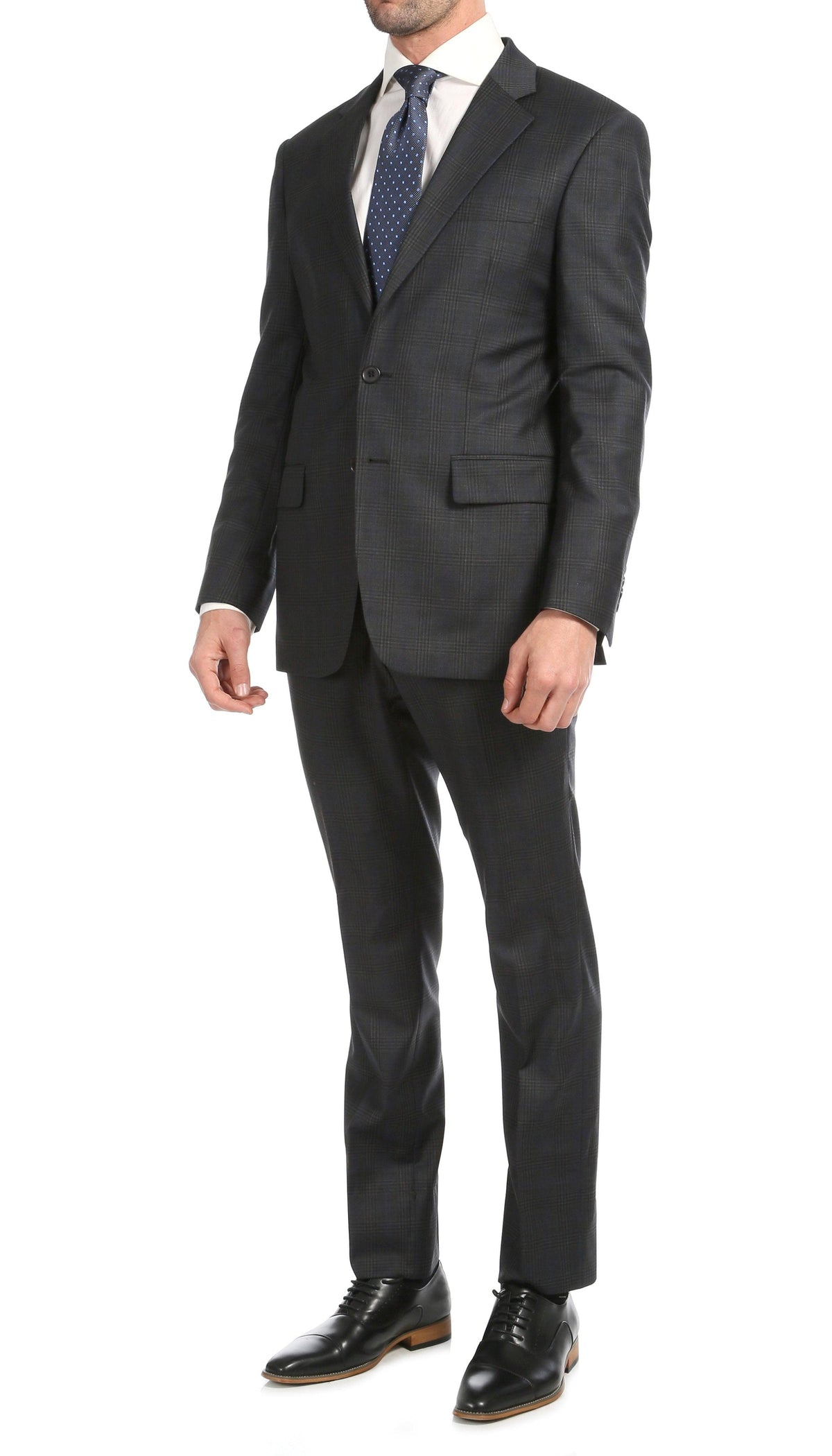 Yves Grey Plaid Check Men's Premium 2 Piece Wool Slim Fit Suit - Ferrecci USA 