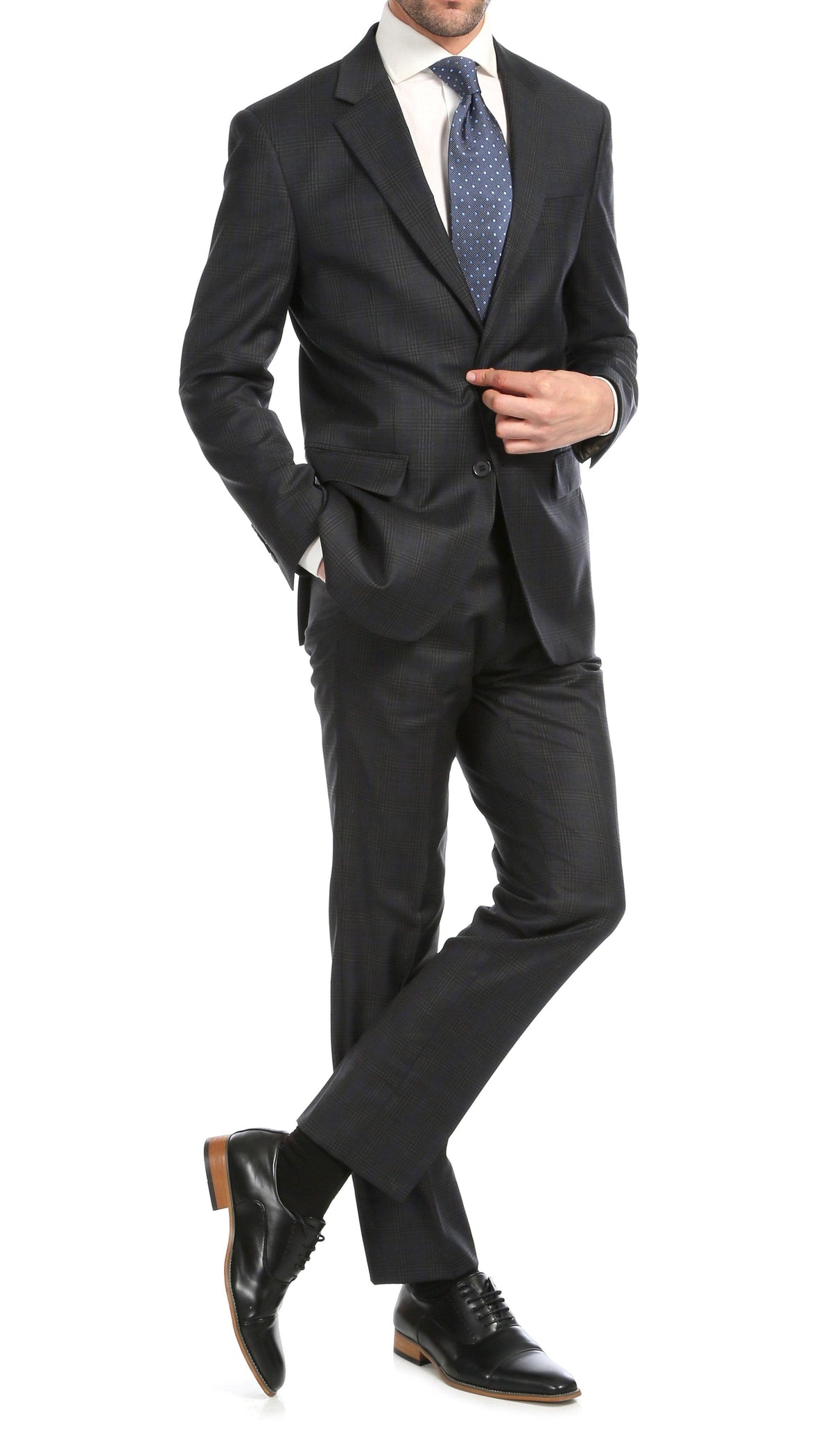 Yves Grey Plaid Check Men's Premium 2 Piece Wool Slim Fit Suit - Ferrecci USA 
