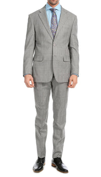 Yves Light Grey Plaid Check Men's Premium 2 Piece Wool Slim Fit Suit - Ferrecci USA 