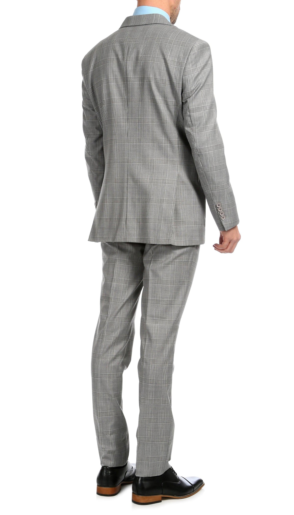 Yves Light Grey Plaid Check Men's Premium 2 Piece Wool Slim Fit Suit - Ferrecci USA 