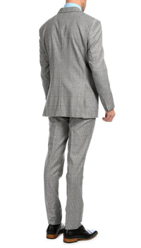 Yves Light Grey Plaid Check Men's Premium 2 Piece Wool Slim Fit Suit - Ferrecci USA 